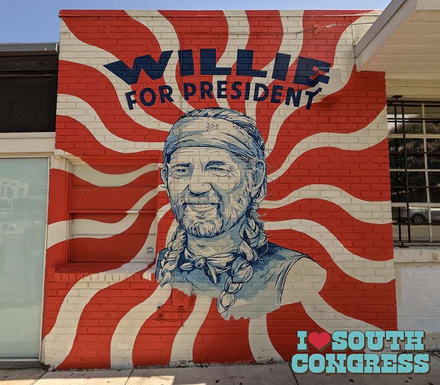 Willie Nelson for President mural on South Congress Avenue.
